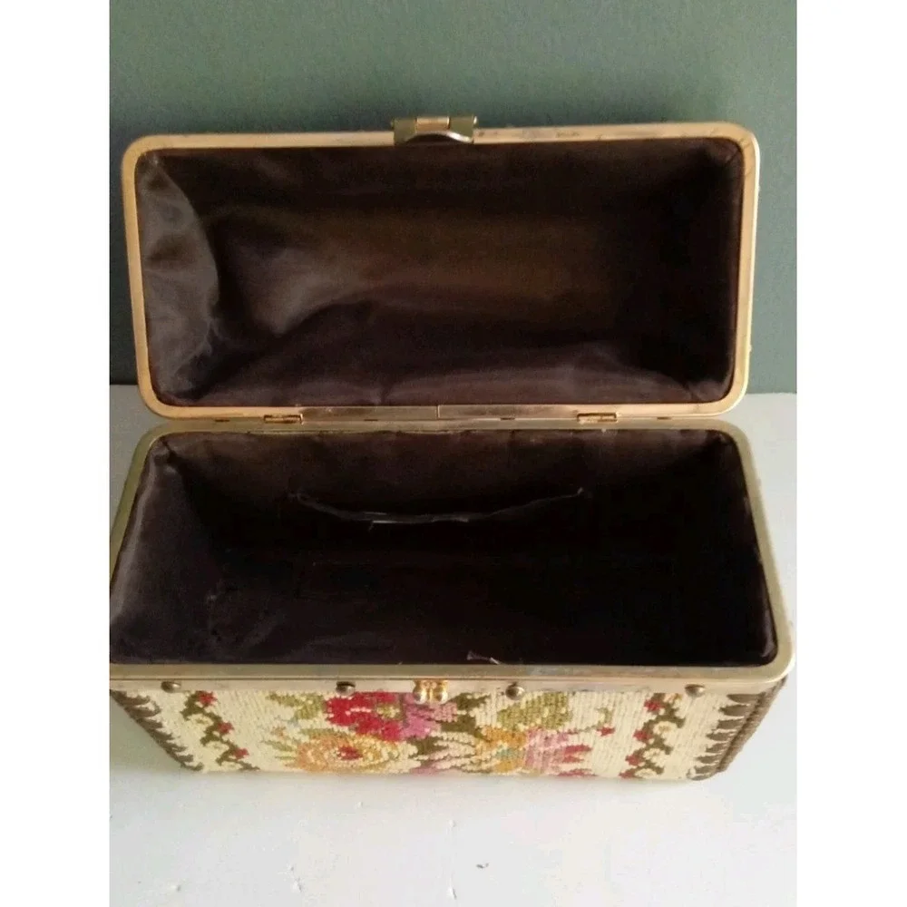 Vintage Floral Tapestry Box Handbag Purse Top Handle Unique Cottagecore Bag‎